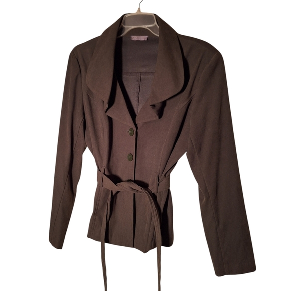 Gray Button Down Belted Lightweight Blazer Jacket Gray GREEN Laura Scott - Picture 1 of 4